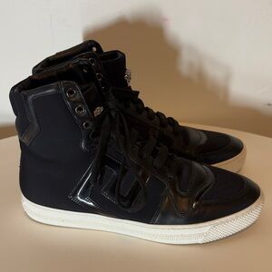 Versace Medusa Black Leather High-Top Sneaker with White Sole, Size 39